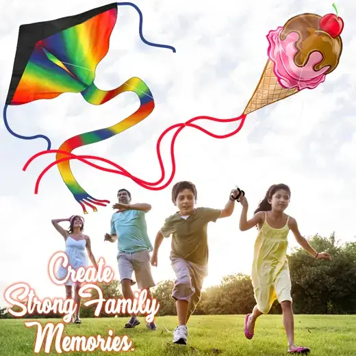 a family playing aGreatLife Ice cream kite and rainbow kite outside